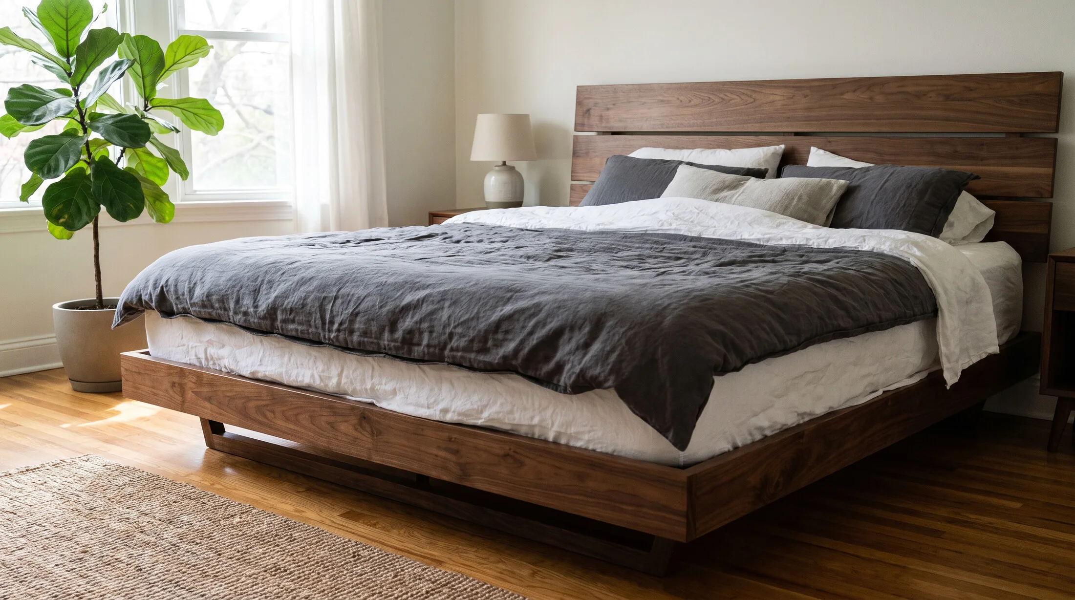 Modern walnut platform bed