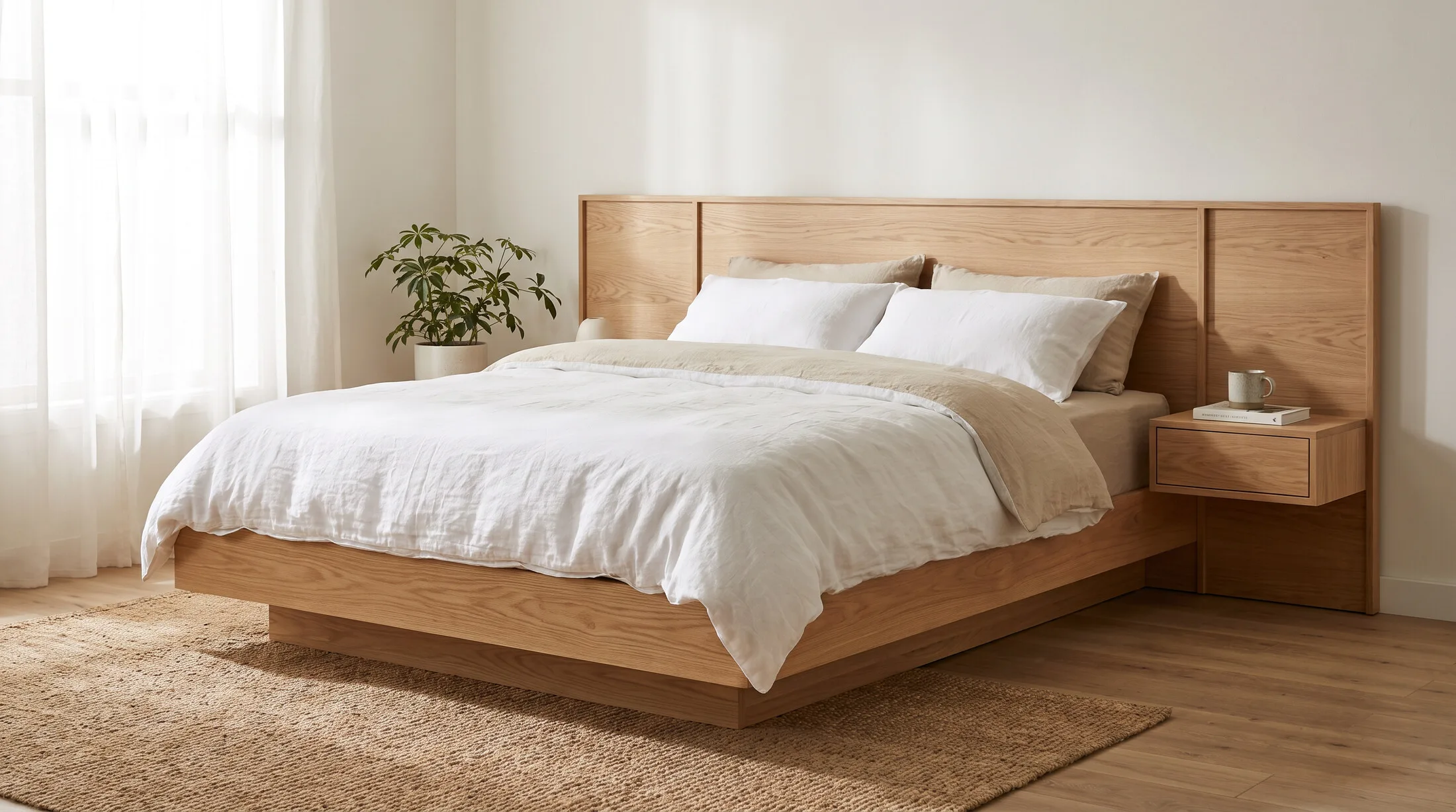 Modern low-platform oak bed