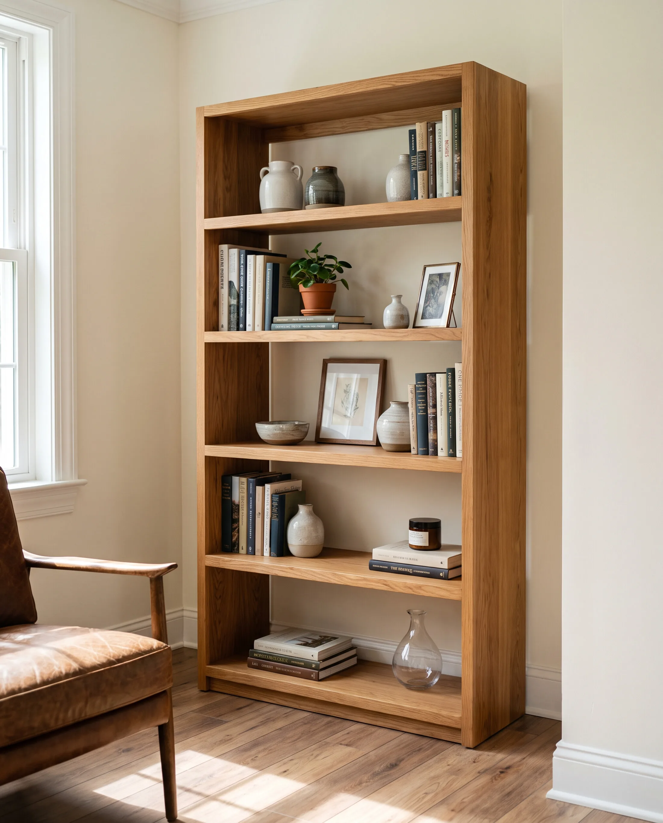 Solid oak open bookshelf