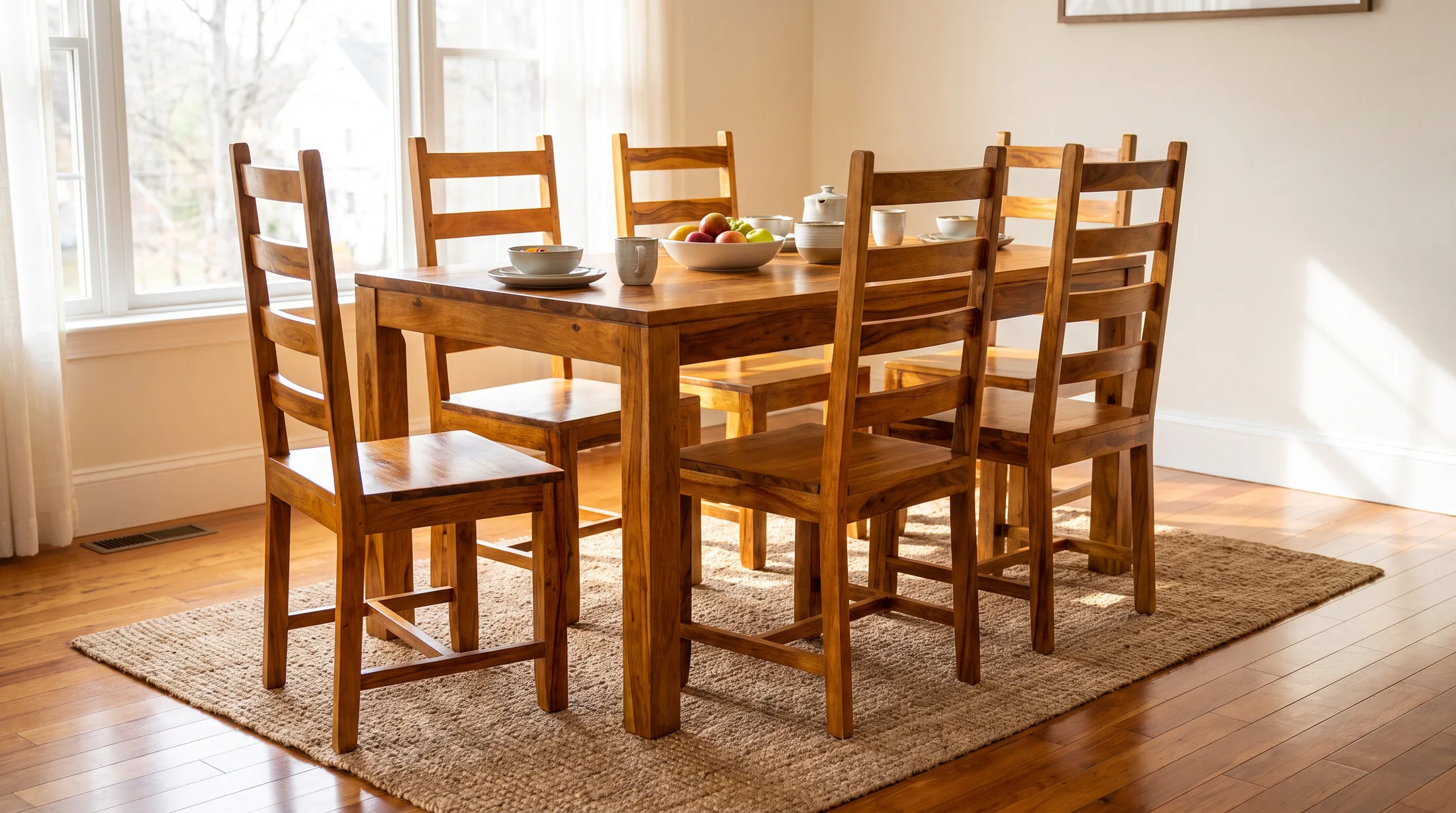 Solid sheesham dining table and chairs