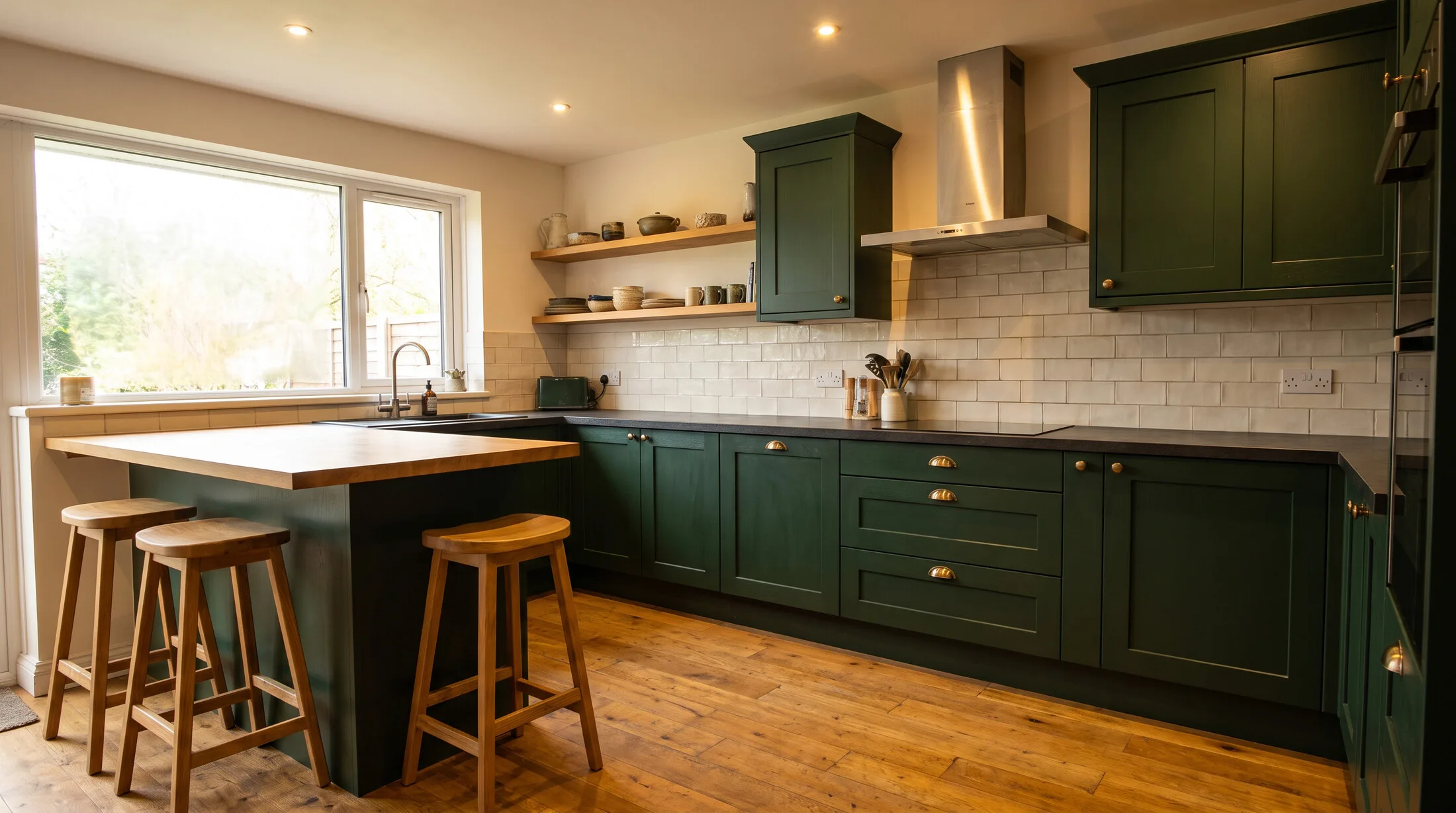 Painted shaker modular kitchen in forest green