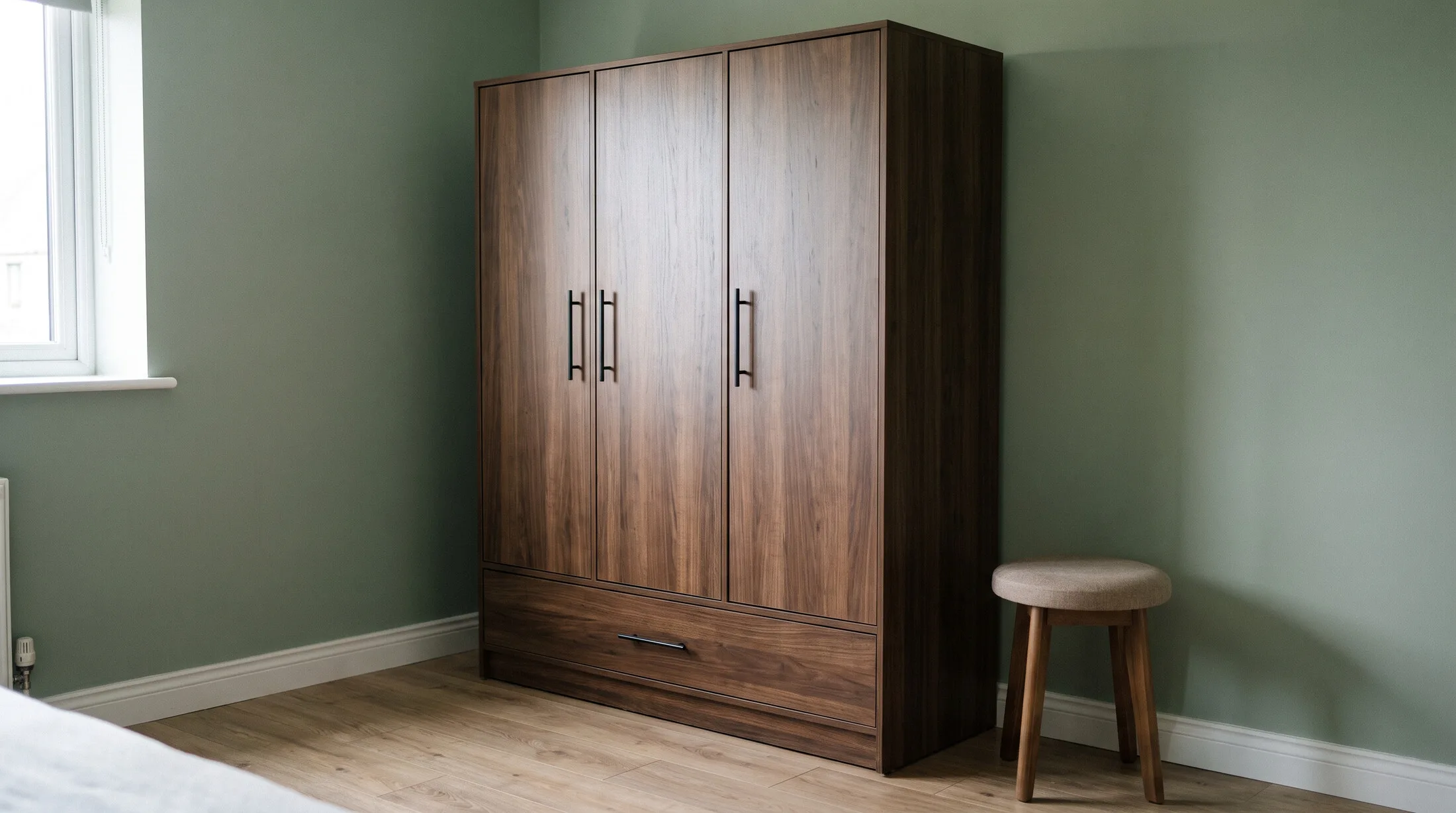 Freestanding walnut wardrobe