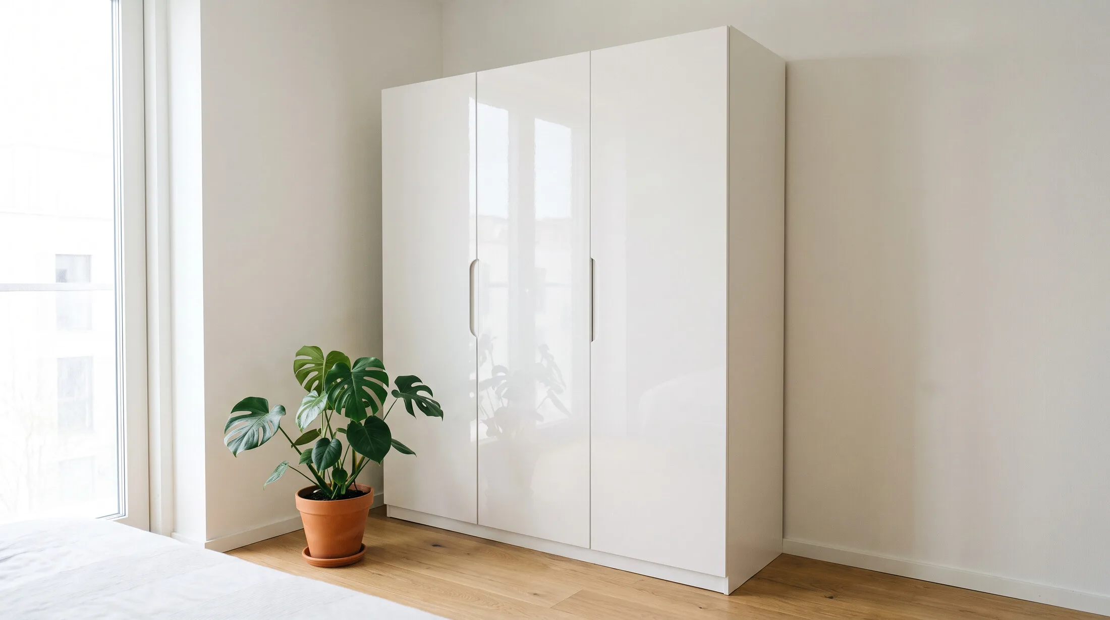Freestanding matte grey PU wardrobe