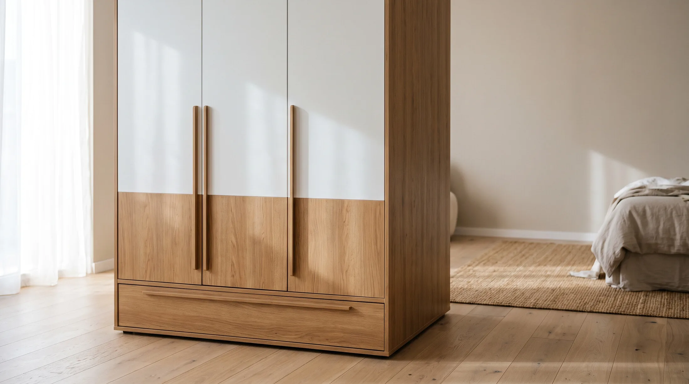 Freestanding high-gloss white PU wardrobe