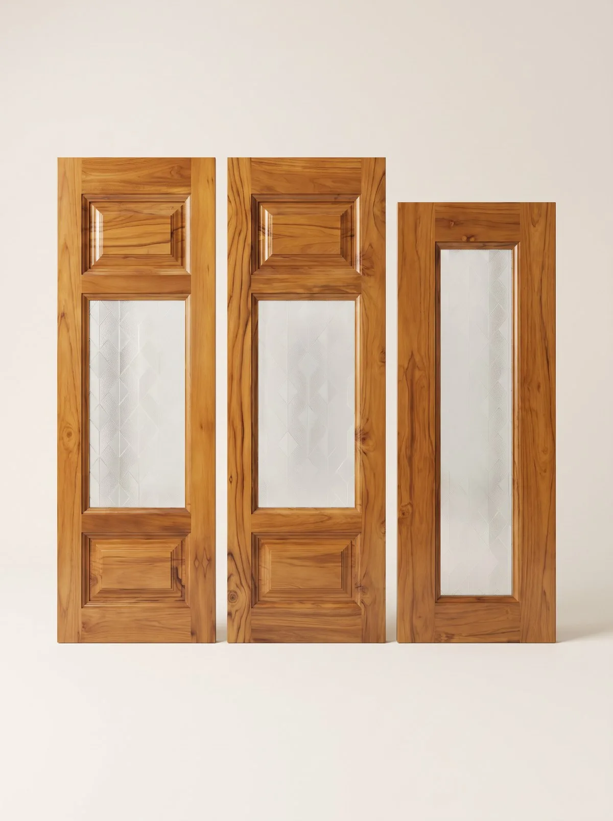 A range of wooden window shutters in different widths and configurations